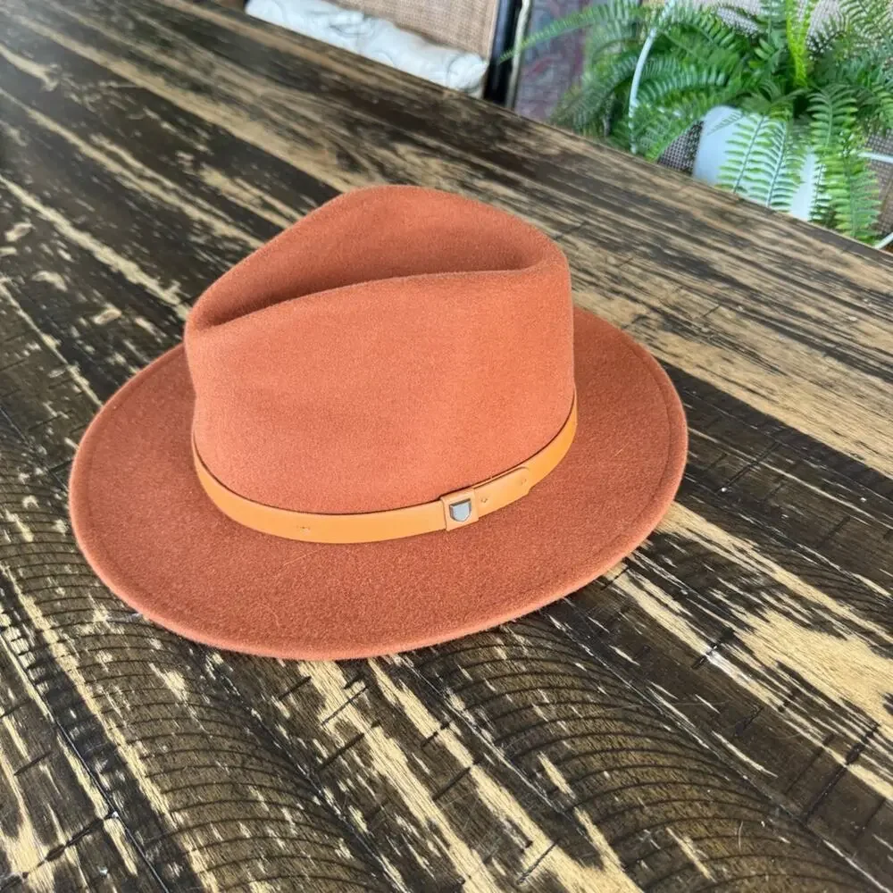 BRIXTON - Rust Orange Ribbon Brim Hat Fedora - SMALL